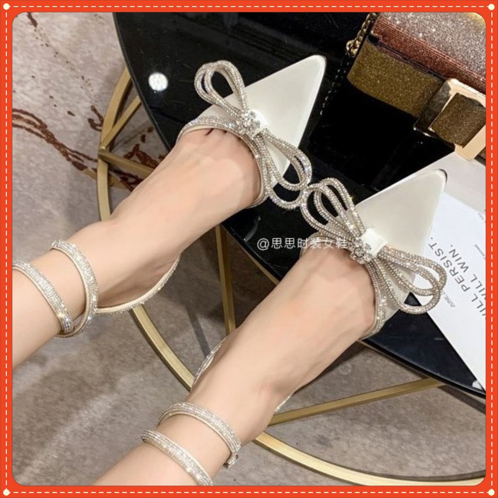 Giày Sandal BBC52 quai nơ đính đá hàng đẹp dễ mix đồ
