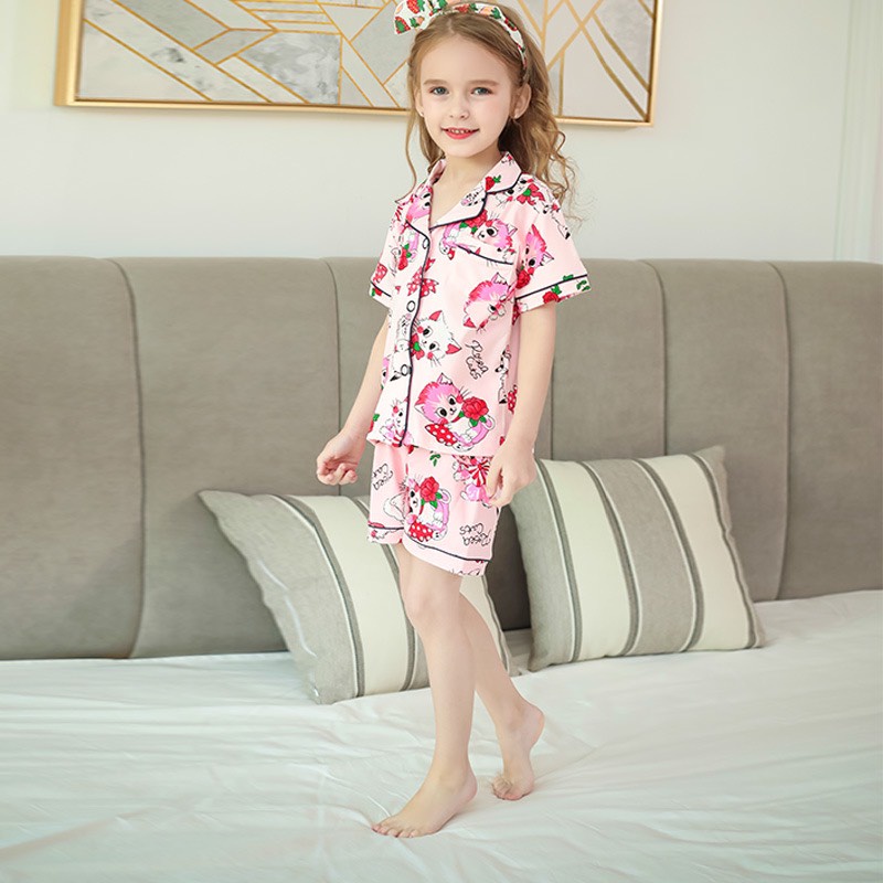 (BG 17-27kg) Đồ bộ quảng châu Kaikai Bộ cotton xuất hàn Pijama cộc tay KAIKAI cho bé gái 3-6 tuổi