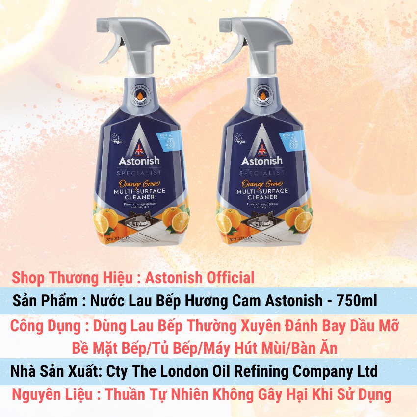 Nước tẩy bếp hương cam Astonish vệ sinh các bề mặt bếp, tủ bếp, máy hút khói/hút mùi, khu vực chế biến thức ăn C6790