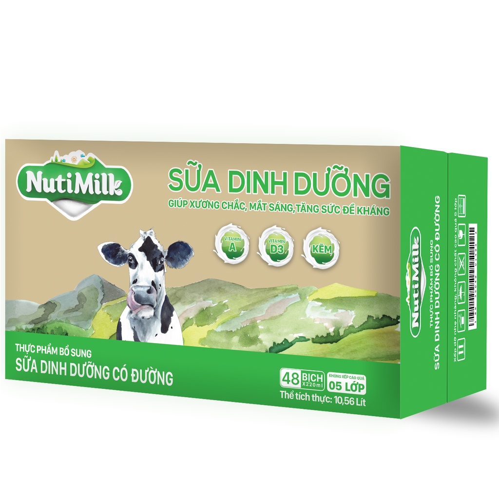 01 Thùng 48 Bịch NutiMilk Sữa tươi 100 điểm Ít Đường/ Có Đường/ Không Đường Fino Bịch 220ml - NUTIFOOD - YOOSOO MALL