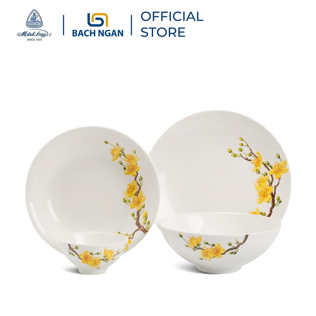 Bộ 10 Chén Ăn Cơm Cao Cấp Minh Long 11.5 cm Daisy IFP Hoàng Mai sứ cao cấp, đẹp, dùng gia đình, tặng quà