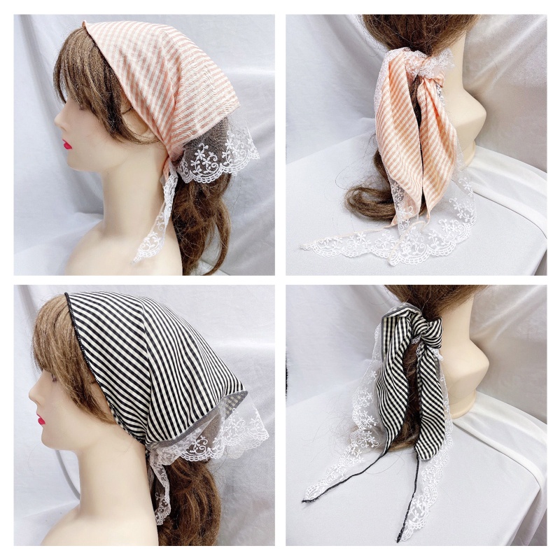 Khăn Trùm Đầu Che Nắng Khối Lượng Nhẹ Phối Ren Hình Tam Giác Phong Cách Ngọt Ngào Cho Nữ