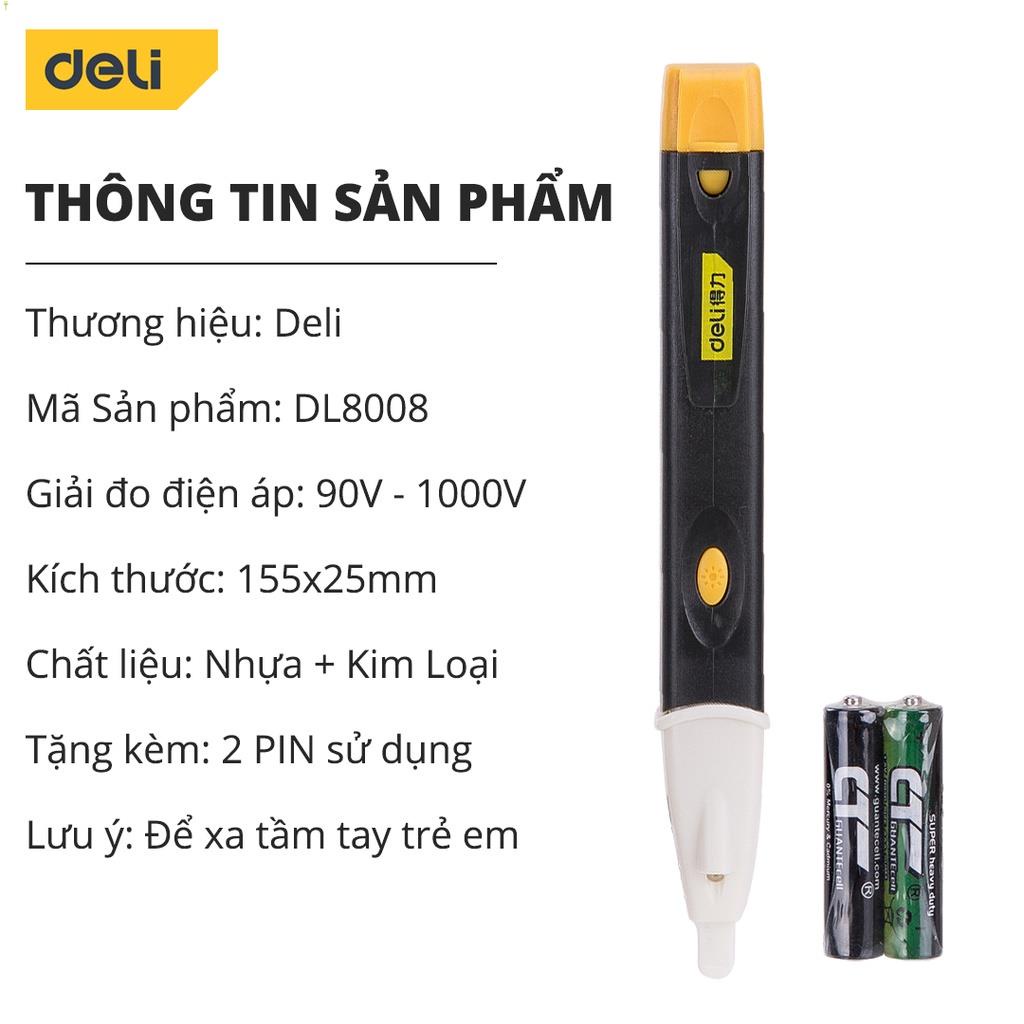 Bút Thử Điện Đa Năng Thông Minh Deli Chính Hãng 90-1000V - Tích Hợp Đèn LED Và Còi Báo Động An Toàn, Tiện Lợi - DL8008 .