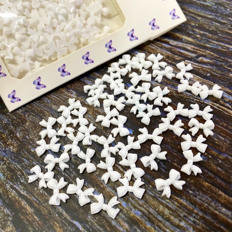 Charm nơ trắng-nơ mix trắng trang trí nail phong cách hàn nhật