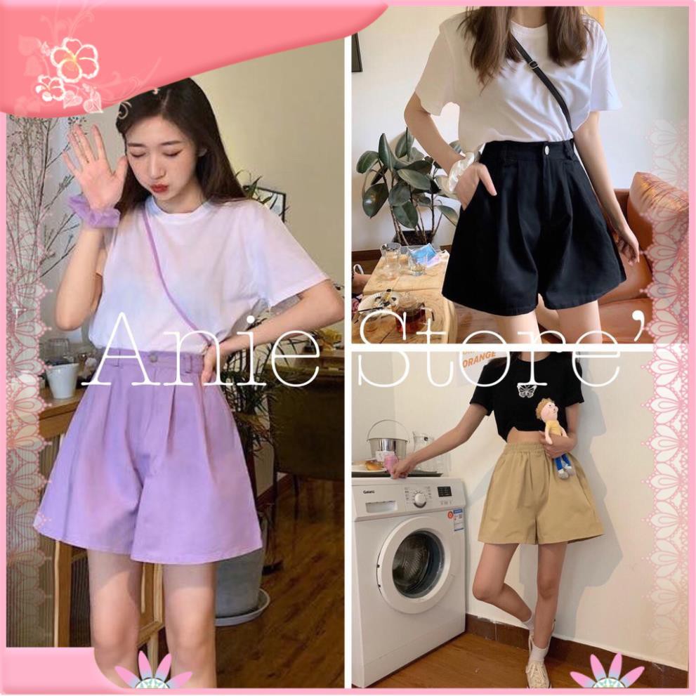 Quần Short Kaki Ống Rộng Quần Sooc Cạp Chun Cúc Bấm Dáng Hàn 3 Màu Năng Động Quần Ngắn Quần Thun