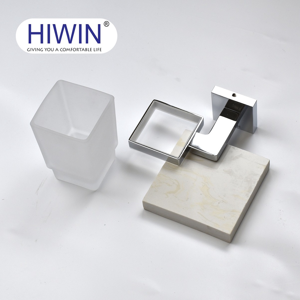 Kệ cốc đơn đựng bàn chải nhà tắm cạnh vuông đồng mặt gương cao cấp HIWIN Y-1202