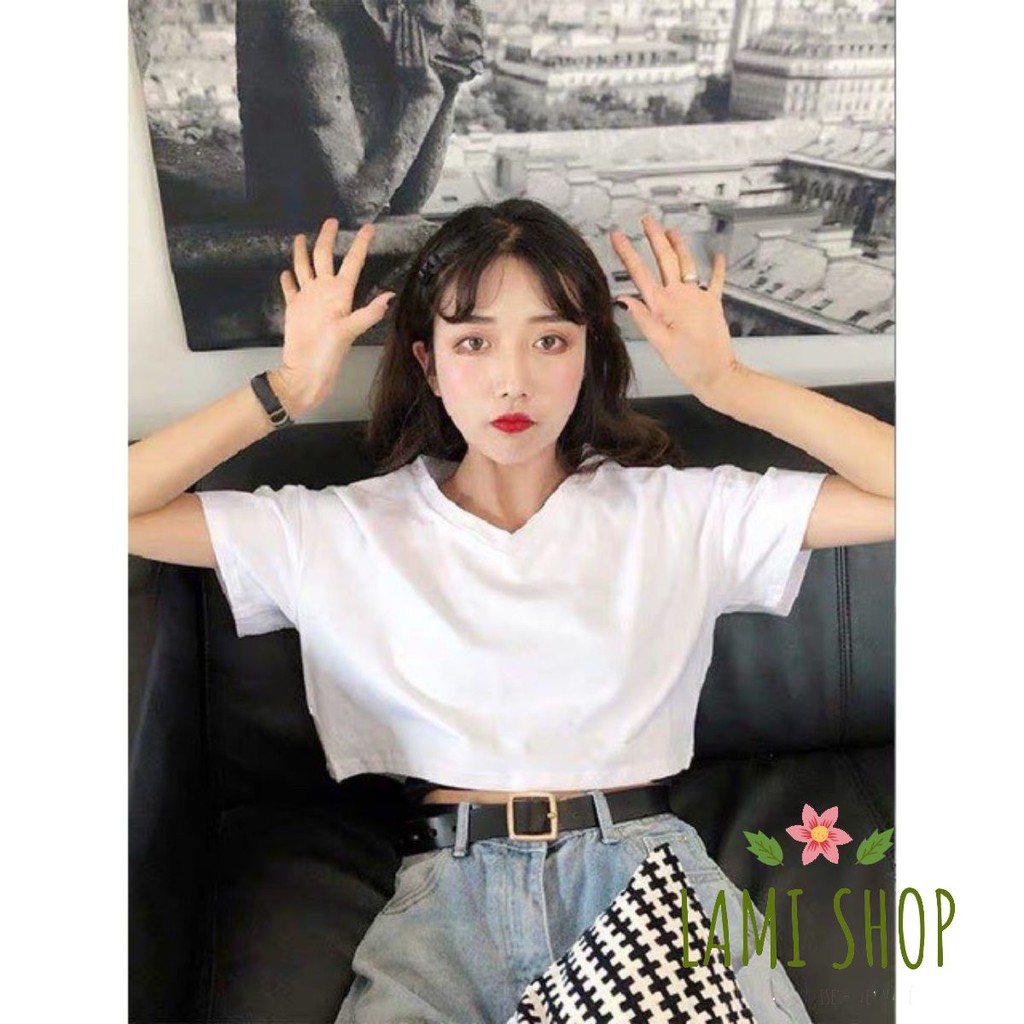 Áo thun croptop cổ tim kiểu dáng basic đủ màu siêu hot