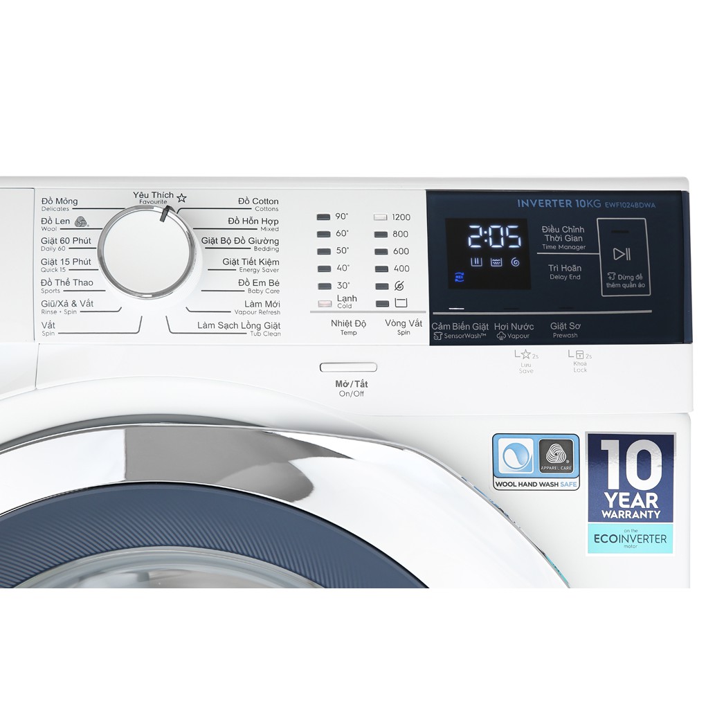 [ VẬN CHUYỂN MIỄN PHÍ KHU VỰC HÀ NỘI ] Máy giặt Electrolux 10kg màu trắng EWF1024BDWA