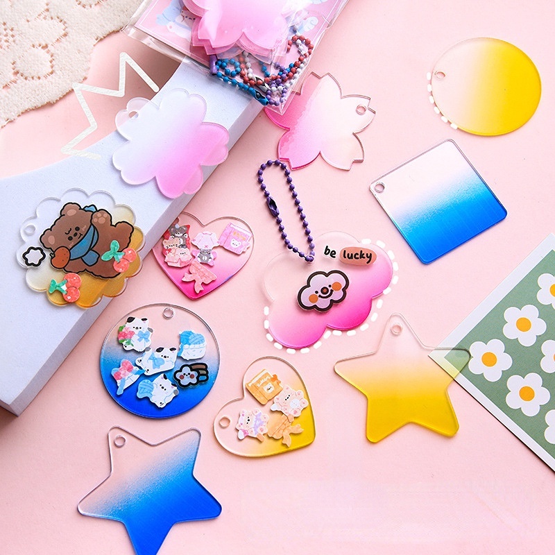 Set 4 Móc Khóa Acrylic Màu Sắc Gradient Hình Tròn/Trái Tim/Hoa Anh Đào DIY Dành Cho Học Sinh
