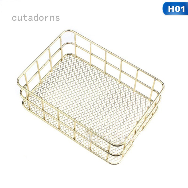 Khay sắt đựng dụng cụ trang điểm màu vàng hồng tiện dụng