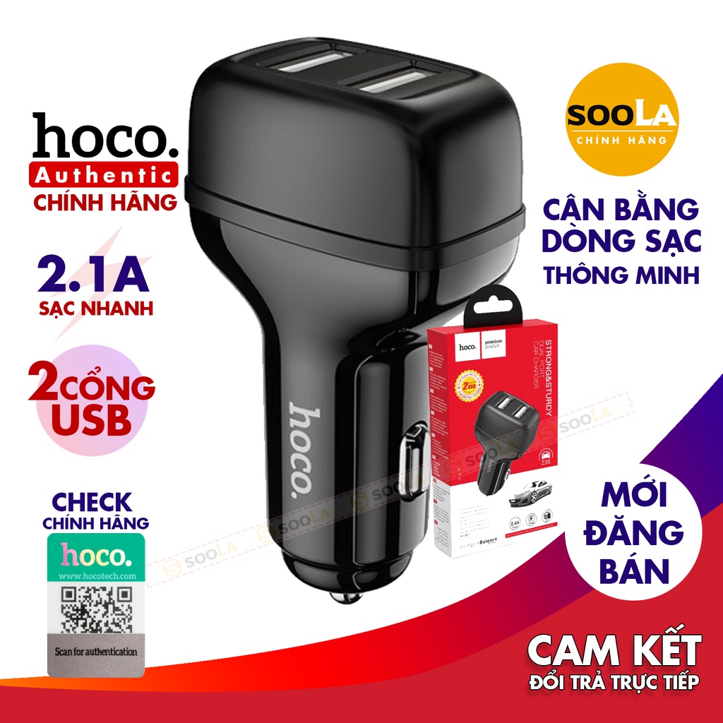 Tẩu sạc / Cốc sạc nhanh ô tô 2.4A Hoco Z36 2 cổng USB Chính Hãng