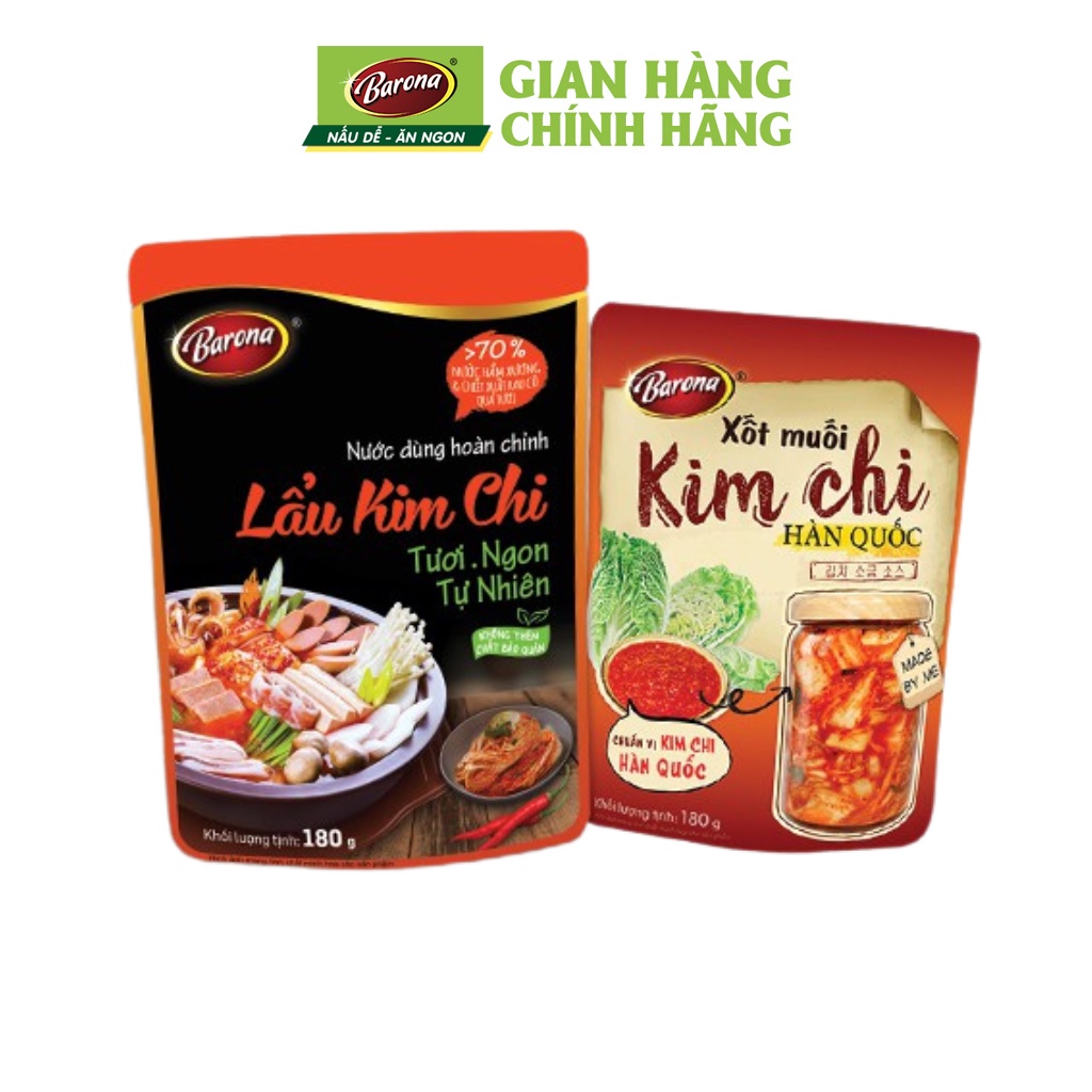 Combo 1 Gói Lẩu Kim Chi Barona 180g và 1 Xốt Muối Kim Chi Hàn Quốc Barona 180g