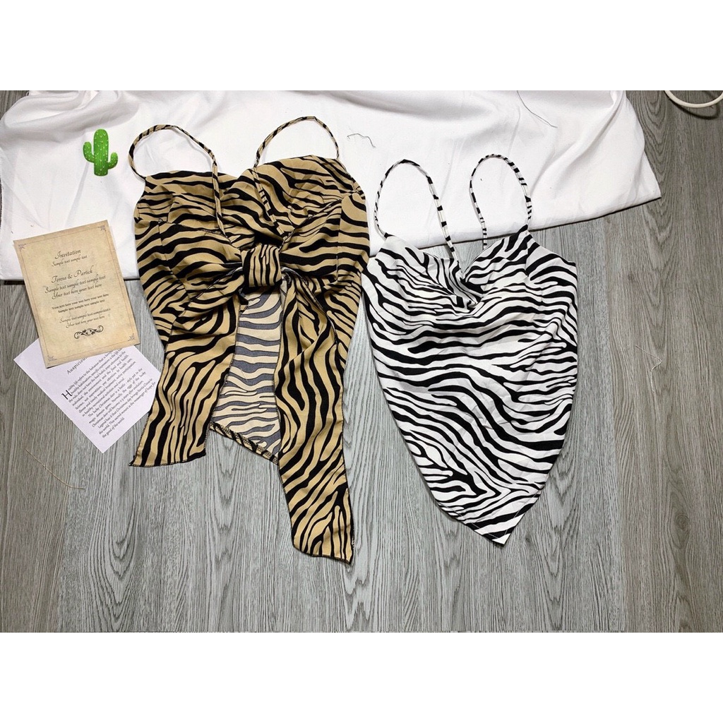 áo yếm nơ lưng xinh có mút họa tiết ngựa vằn pc