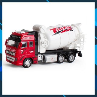 Xe chở bê tông tỉ lệ 1:38 đồ chơi trẻ em chạy cót có cabin màu đỏ bằng kim loại chống gỉ xước