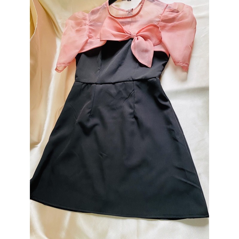 Đầm xoè phối vải kính nơ to đẹp có hình thật sau