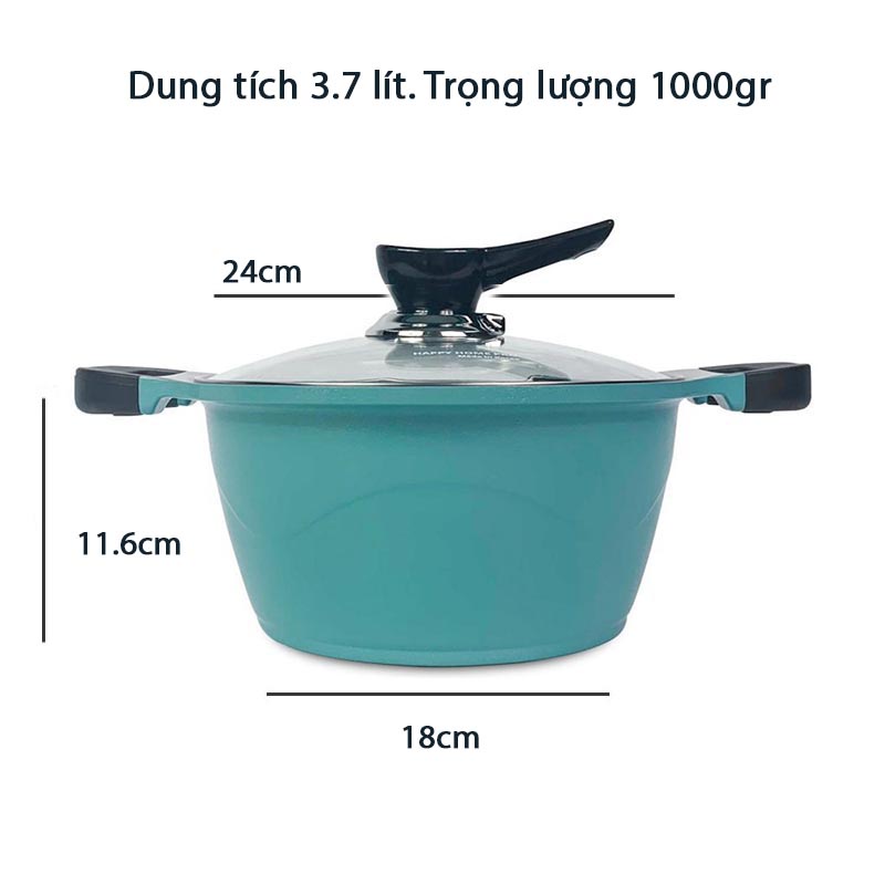 Nồi nhôm tráng sứ Yoori Happy Home Pro size 24cm đáy từ - Made in Korea (màu ngầu nhiên)