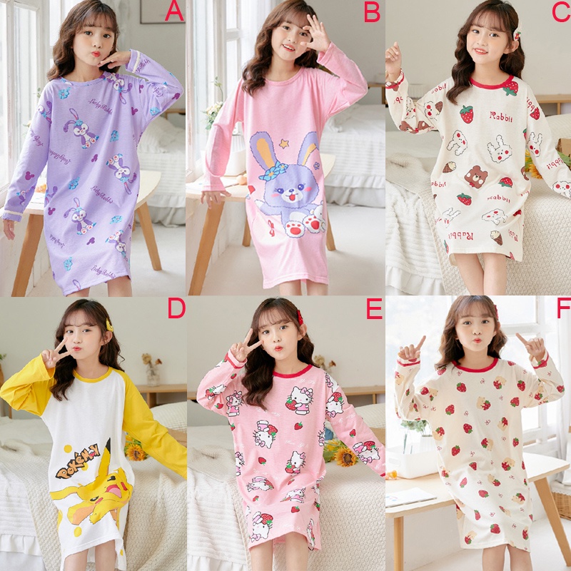 Đầm Ngủ Cotton Tay Dài Dễ Thương Cho Bé Gái