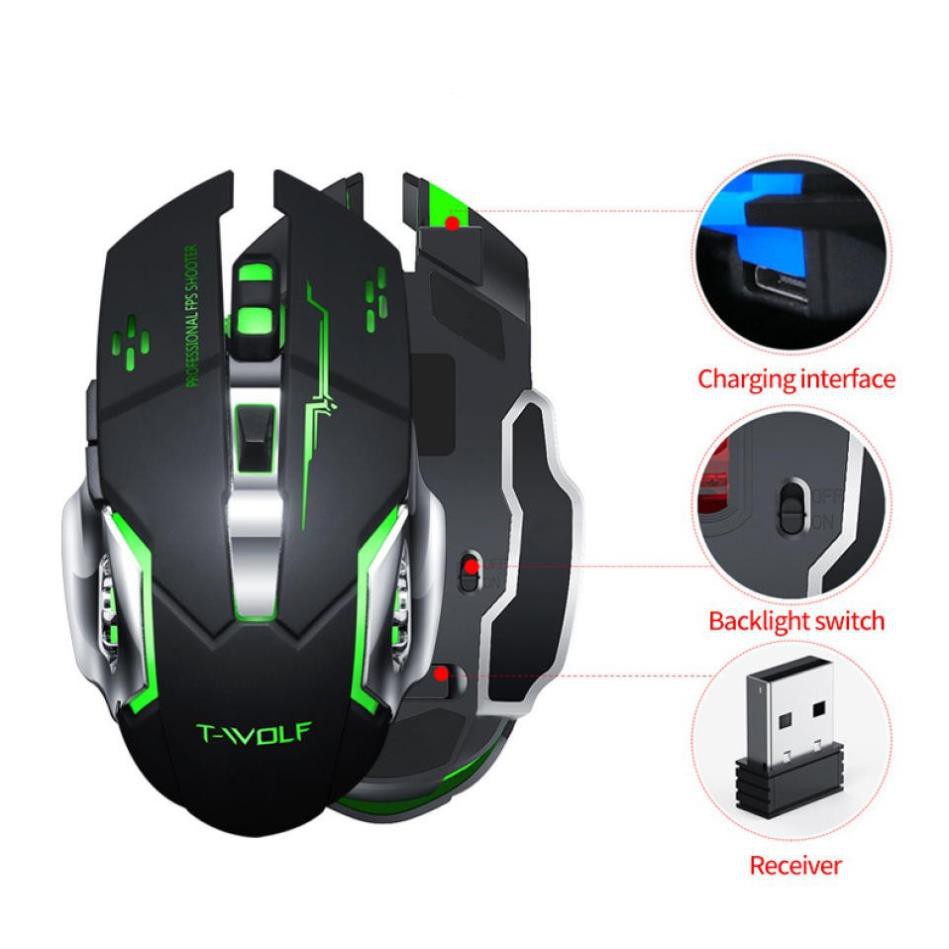 Chuột Gaming T-Wolf Q13 không dây đèn Led đổi màu - Chuột chuyên game