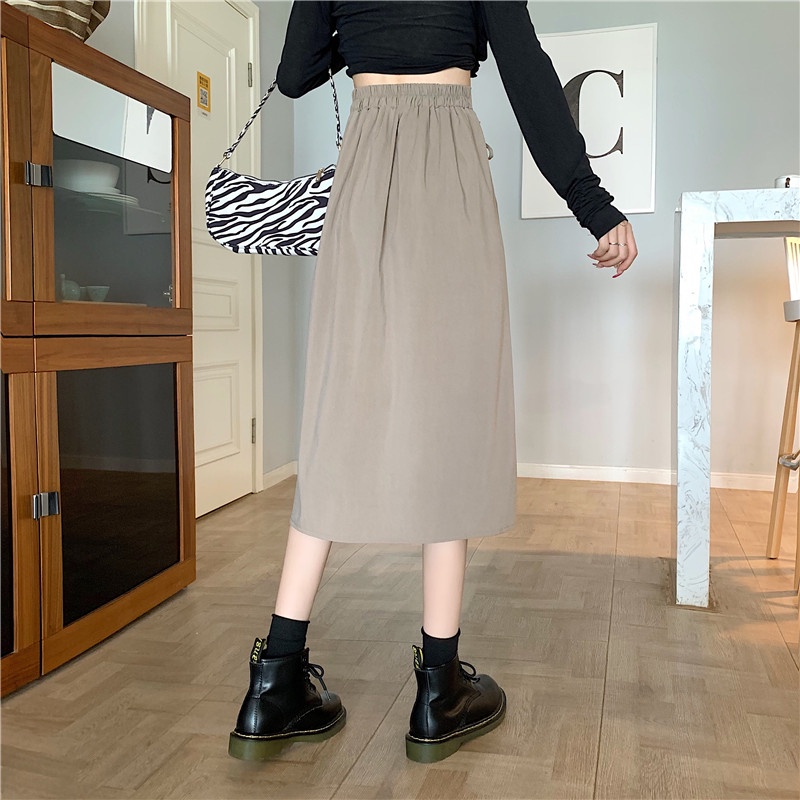 SUXI Chân Váy Midi Lưng Cao Kiểu Vintage Đơn Giản Thời Trang Xuân Hè Cho Nữ