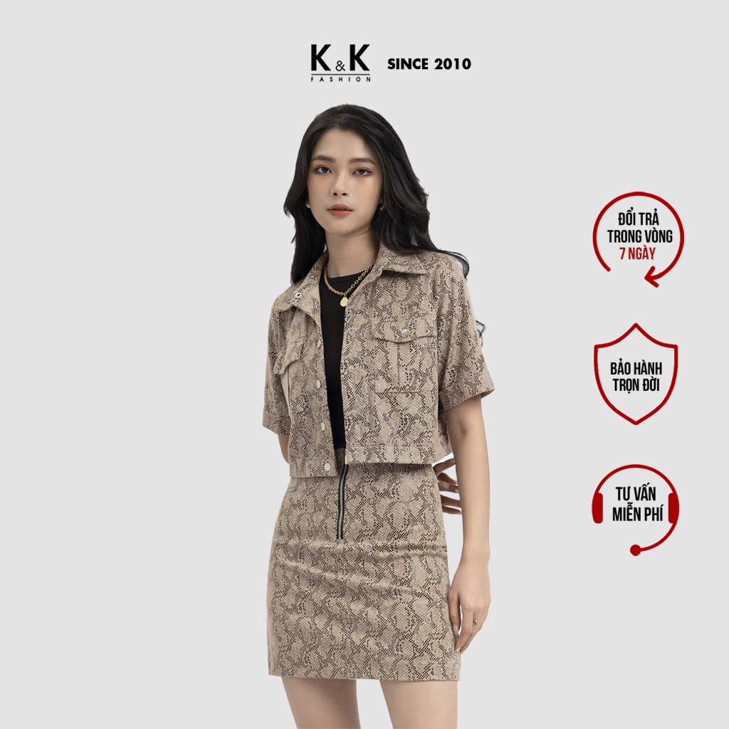 Áo Khoác Nữ Dáng Ngắn Túi 2 Bên K&amp;K Fashion AK10-17 Họa Tiết Chất Liệu Da Lộn