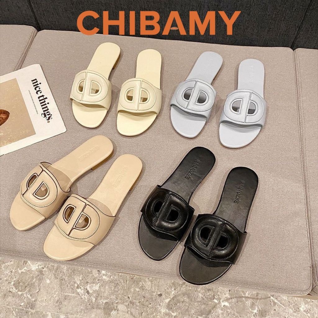 Dép lê nữ CD mới chất da mềm, dép quai ngang nữ CHIBAMY đế bệt cho mùa hè