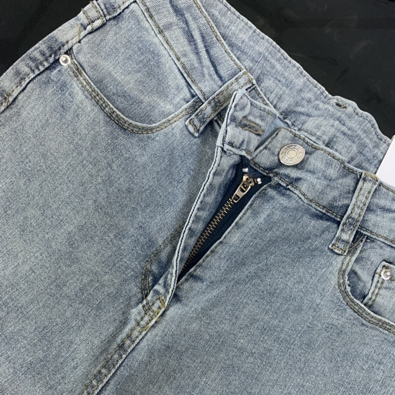 Quần jeans skinny xẻ đùi, quần bò trơn nữ cạp cao, dáng ôm