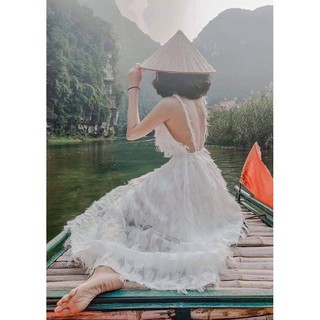 Váy Maxi Trắng Lông Vũ Hở Lưng Ảnh Thật 100% Hàng Có Săn( MX03 )