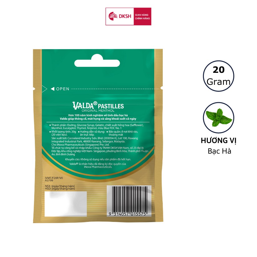 Combo 2 gói kẹo dẻo 20 viên/gói và 3 kẹo ngậm Valda đủ vị 20 viên/gói