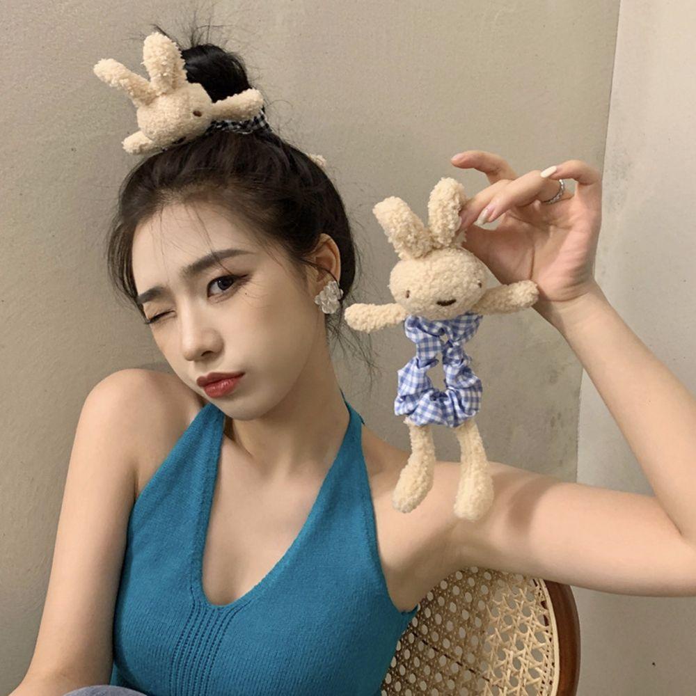 FORBETTER Dây Cột Tóc Vải Lông Hình Thỏ Dễ Thương Cho Nữ