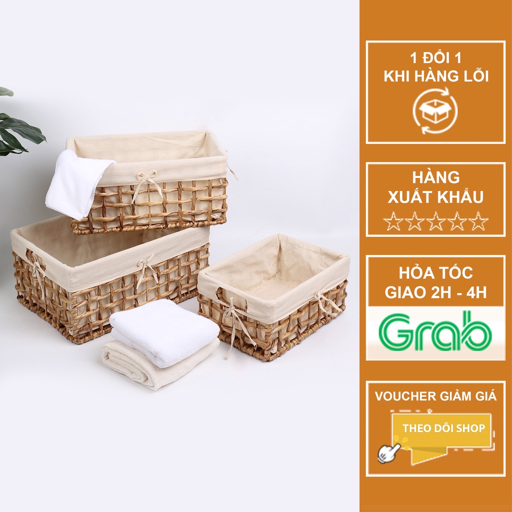 Giỏ Lục Bình, Khay Lục Bình Chữ Nhật Đựng Đồ Đă Năng Đan Thưa Pii Home - Kèm Lót Vải Tiện Dụng