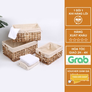 Giỏ khay lục bình chữ nhật đan thưa đựng đồ đa năng - kèm lót vải tiện dụng