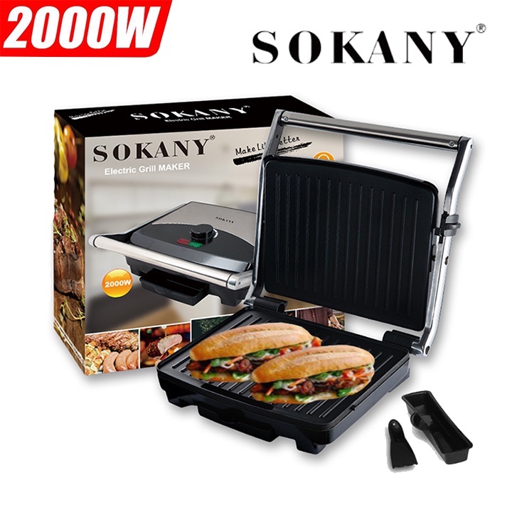 Máy ép bánh mì, nướng thịt có chỉnh nhiệt độ chuyên dụng SOKANY 2000W
