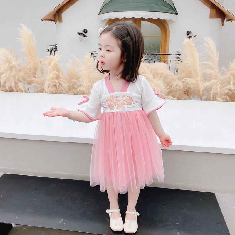Đầm Công Chúa Hán Phục Tay Ngắn Phối Lưới Voan Thời Trang Mùa Hè 2022 Mới Phong Cách Trung Hoa Cho Bé Gái
