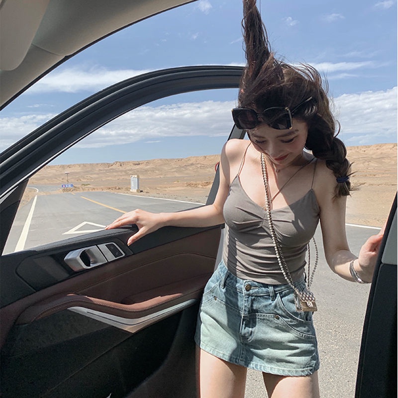 COZOKC COZOK Chân váy jean COZOK dáng chữ A ngắn lưng cao dễ phối đồ thời trang