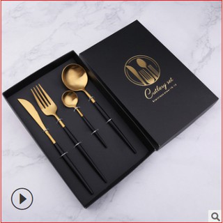 Set dao thìa dĩa inox cán sứ mạ sang trọng