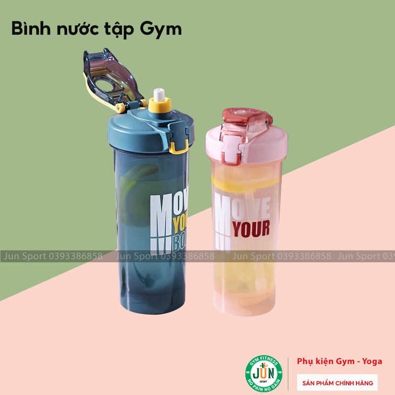 Bình Nước tập Gym, Chơi Thể Thao Thể Hình, Dung Tích 800ml, Kèm Quả Lắc Jun Sport