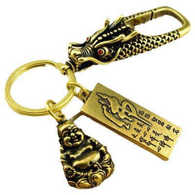 Ô tô Keychain Mặt dây chuyền bầu đồng thau tinh khiết rỗng sáng tạo hướng dẫn sử dụng Cá Tính cao cấp retro Bình An Nam 