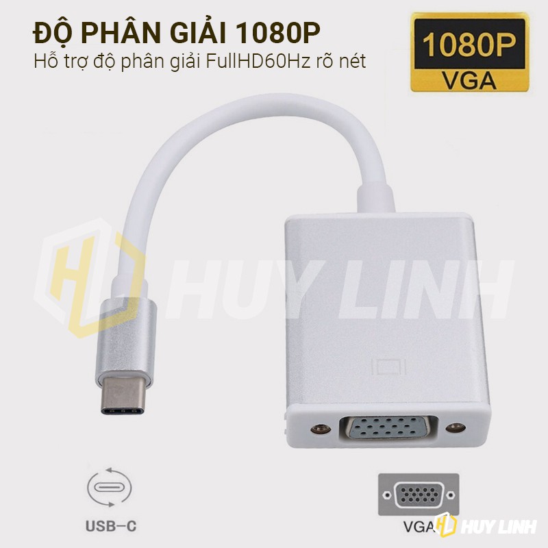 Bộ chuyển đổi tín hiệu USB Type C sang VGA FullHD 1080P - Type C to VGA