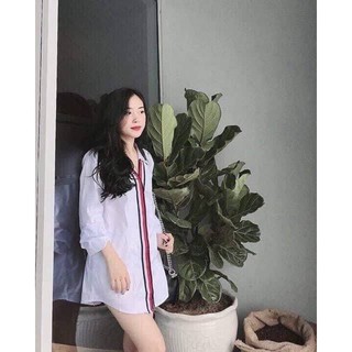 Áo sơ mi sọc dáng dài nữ
