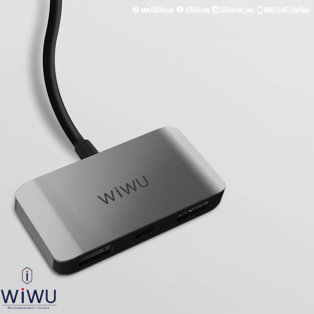 HUB CHUYỂN TYPE C WIWU Alpha C2H CHÍNH HÃNG 3 IN 1 TYPE C TO USB 3.0 + TYPE C PD 100W + HDMI 4K