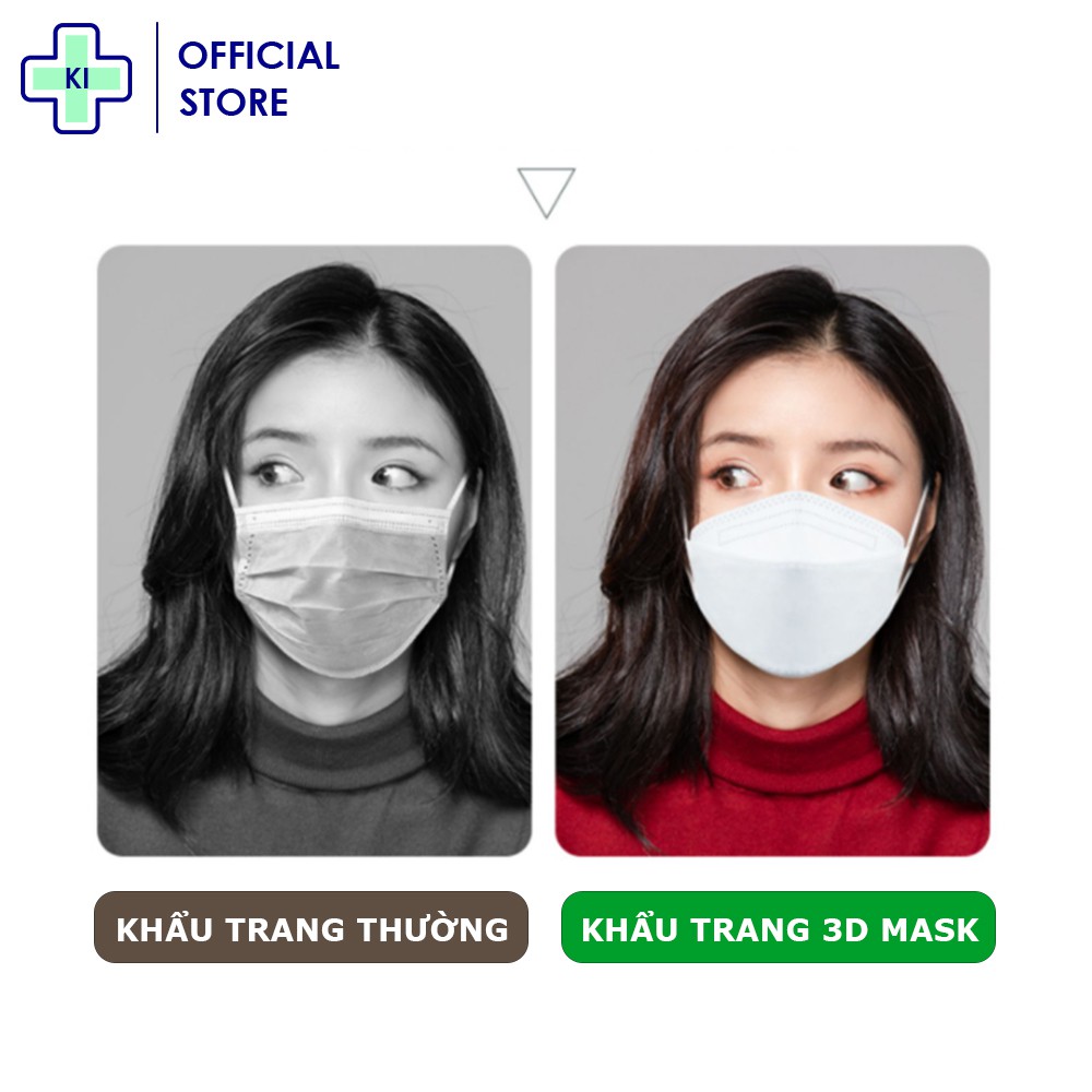 Khẩu trang y tế 3d mask 4 lớp KI STORE, chống bụi mịn lên đến hơn 95% có thể tái sử dụng 2-3 lần.