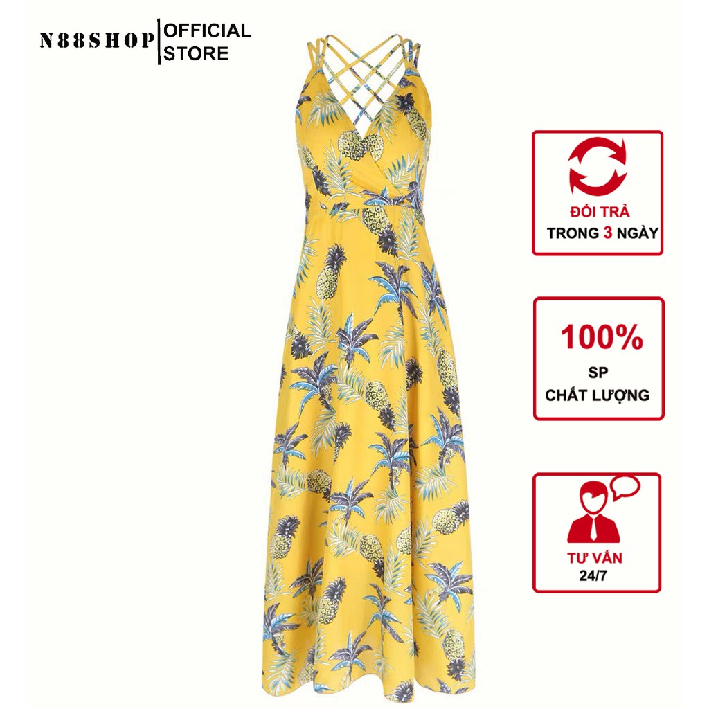 VÁY MAXI -LÁ VÀNG CHẤT ĐŨI LỤA ĐAN DÂY KÈM TUBAN VẢI XINH XẮN FREESIZE Đi Biển Trắng Cổ Yếm nhún thích hợp đi biển