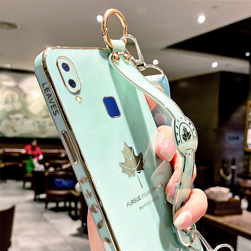 Điện Thoại Mềm Họa Tiết Lá Phong 6D Có Dây Đeo Cổ Tay Casing Vivo Y93 Soft Phone Case Vivo Y95 Cassing Vivo Y91 Casing Vivo Y91i Cases Luxury Wrist Strap Holder 6D Cute Maple Leaf Soft Phone Case With Gift Lanyard