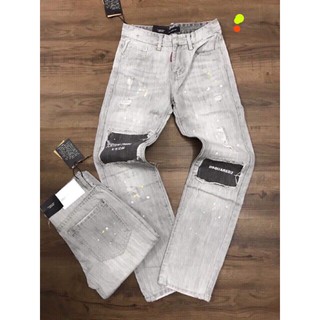 Quần Bò Suông xám khói rách vá DSQ