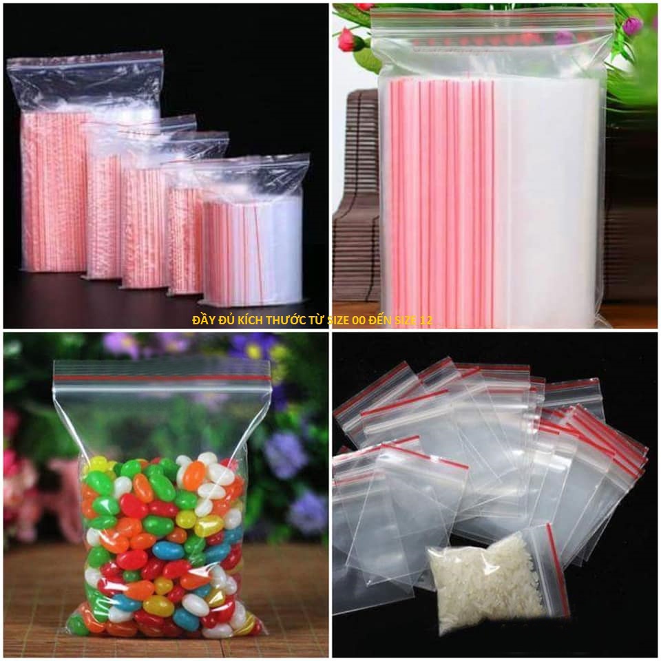 Túi Zipper Chỉ Đỏ Chất Lượng Tốt, Đa Dạng Kích Thước, Dày Dặn | Số lượng: 1kg
