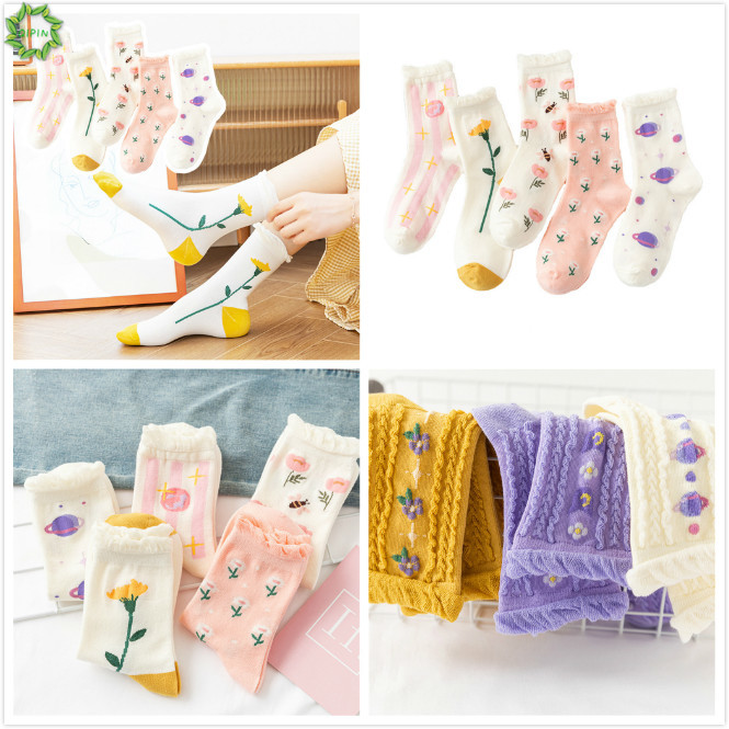 Vớ Cotton In Họa Tiết Hoa Đáng Yêu Cho Nữ