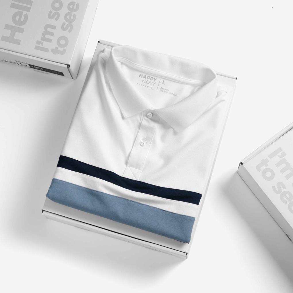 Áo Polo nam phối ngang NELUX vải cá sấu Cotton xuất xịn, chuẩn form - HAPPYHOW ! .