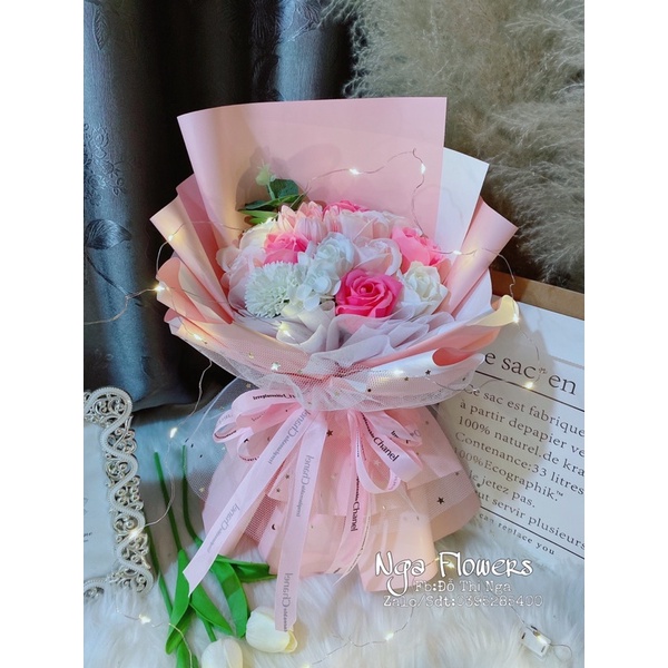 Bó Hoa Sáp Mix Kèm Túi Xách và Thiệp