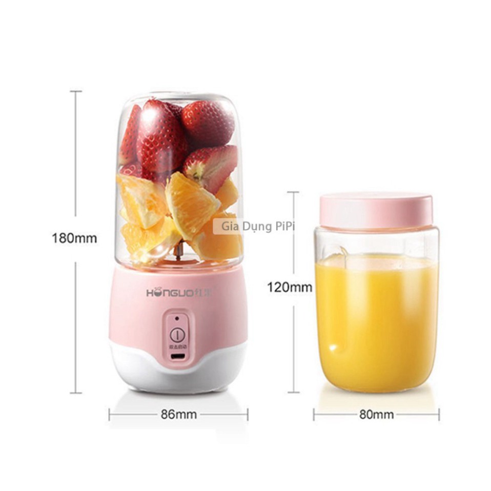 (4 lưỡi)Máy xay sinh tố cầm tay mini sạc pin, Máy say sinh tố cầm tay đa năng mini 300ml Honguo