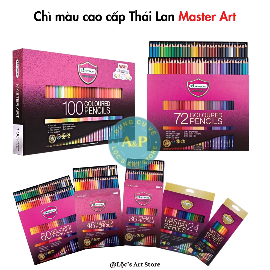[Lộc'sArtStore] Bút chì màu Master Art Thái Lan tặng kèm chuốt 60/72/100 màu